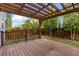 Inviting outdoor deck with wooden railing and pergola, overlooking a lush and private backyard area at 713 San Juan Dr, Lafayette, CO 80026