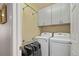 Bright laundry room featuring a stacked washer and dryer and ample storage space at 8048 Grady Cir, Castle Rock, CO 80108