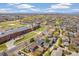 Expansive aerial view of the neighborhood showcases its proximity to parks, schools, and distant city views at 8865 E 28Th Ave, Denver, CO 80238