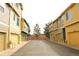 Street view of townhome garages, showcasing the community layout and parking access at 1104 Rumbling Sky Pl, Castle Rock, CO 80108