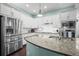 Bright kitchen with stainless steel appliances, granite counters, and white cabinets at 11346 E 27Th Ave, Denver, CO 80238
