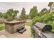 Well-maintained backyard features a hot tub, grill, and privacy landscaping at 11522 Pine Grove Ln, Parker, CO 80138