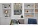 Home office features built-in shelving and cabinets with a window overlooking the backyard at 1615 Kearney St, Denver, CO 80220