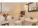 Well-lit half bathroom with modern fixtures and decorative touches at 2359 Indian Paintbrush Cir, Highlands Ranch, CO 80129