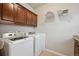 Well-equipped laundry room with cabinetry, appliances, and a convenient drying rack at 1553 Plowman Dr, Monument, CO 80132