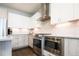 Close up of kitchen with stainless steel appliances, tile backsplash, and modern cabinetry at 1323 Elati St # 3, Denver, CO 80204