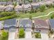 Aerial shot of a neighborhood showcasing well-maintained homes and green spaces; this home has a gray roof at 3319 Starry Night Loop, Castle Rock, CO 80109