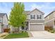 Charming two-story home featuring a well-manicured lawn, two-car garage, and inviting front porch at 3319 Starry Night Loop, Castle Rock, CO 80109