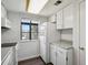 This is a kitchen featuring white cabinets and appliances with a window at 3051 S Ursula Cir # 302, Aurora, CO 80014