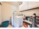 Functional laundry room with appliances, storage and shelving at 552 S Mobile Pl, Aurora, CO 80017