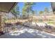 Backyard with a concrete patio and a variety of native plants and wood features at 721 Forest View Rd, Monument, CO 80132