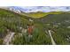Mountainous landscape with lush green trees and natural vegetation. A red arrow points to the subject property at 542 Harris Dr, Idaho Springs, CO 80452