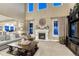Cozy living room featuring fireplace, high ceilings and comfortable seating at 5478 Water Oak Cir, Castle Rock, CO 80108