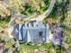 Bird's eye view highlights the home's layout, basketball court, patio, landscaping, and roof at 1075 E Oxford Ln, Cherry Hills Village, CO 80113