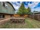 View of the backyard with wooden raised garden beds and a new wood fence under a dramatic blue sky at 3722 Monterey Pl, Boulder, CO 80301