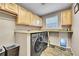 Well-organized laundry room with front-loading machines and ample counter space at 4702 S Biscay Ct, Aurora, CO 80015