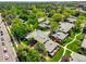 Aerial view of a residential neighborhood showcasing mature trees, green spaces, and a peaceful setting at 8730 E Roundtree Ave, Greenwood Village, CO 80111
