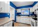 Bright kitchen featuring white cabinetry and blue accent walls for a modern touch at 6930 S Broadway, Centennial, CO 80122