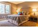 Bedroom showcasing a queen size bed, carpet and decorative lamps on bedside tables at 98 Glenmoor Ln, Cherry Hills Village, CO 80113