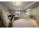 Unfinished basement with carpet, window, and storage at 10859 W Fair Ave, Littleton, CO 80127