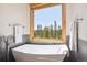 Bright bath featuring a modern tub with a view of the forest at 41 Barton Ridge Dr, Breckenridge, CO 80424