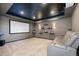 Home theater featuring a projector screen, mounted shelves, and reclining seating at 26741 E Arbor Dr, Aurora, CO 80016