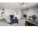 Cozy loft area with stacked stone fireplace, comfortable seating, and ample natural light at 5280 Genoa St, Denver, CO 80249