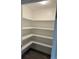View of an organized pantry with painted white shelving at 13601 E Marina Dr # 510, Aurora, CO 80014