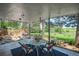 Relaxing covered patio with a table set, showcasing the beautiful landscaped backyard at 4338 S Alton St, Greenwood Village, CO 80111