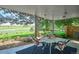 A covered patio with seating, perfect for enjoying the expansive fenced backyard at 4338 S Alton St, Greenwood Village, CO 80111