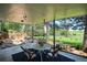 Covered patio with outdoor seating overlooking a lush yard, mature trees, and greenery at 4338 S Alton St, Greenwood Village, CO 80111