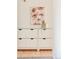Modern storage cabinet with decorative floral art piece at 85 S Flower St, Lakewood, CO 80226