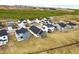 Aerial view of new construction homes showcasing the community layout and surrounding landscape at 39732 Penn Rd, Elizabeth, CO 80107
