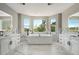 Bright bathroom with soaking tub, and sinks, and large windows providing abundant light and scenic outdoor views at 24031 E Hinsdale Pl, Aurora, CO 80016