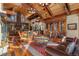 Bright living room with a wood ceiling, wood floors, and comfortable seating at 220 Cottonwood Cir, Breckenridge, CO 80424