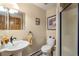 Bathroom featuring a modern sink and toilet with framed artwork, providing a comfortable and practical space at 877 Airport Rd # 19, Breckenridge, CO 80424