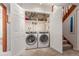 Convenient laundry room features a washer, dryer, and extra storage for all your laundry needs at 1080 Tantra Park Cir, Boulder, CO 80305