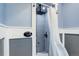 Modern shower with rainfall shower head, gray tile and glass partition to outside walls at 18027 Telford Ave, Parker, CO 80134