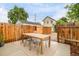 A spacious backyard showcases a dining area with a large wooden table and modern seating, perfect for outdoor entertaining at 3638 N Elizabeth St, Denver, CO 80205