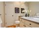 Cozy powder room with white vanity, sink, framed artwork, and neutral decor at 8101 E Dartmouth Ave # 22, Denver, CO 80231