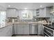 Renovated kitchen featuring granite countertops, stainless appliances, and tiled backsplash at 18982 E 46Th Ave, Denver, CO 80249