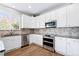 Modern kitchen with white cabinets, granite countertops and stainless steel appliances at 3087 Black Canyon Way, Castle Rock, CO 80109