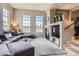 Spacious living room featuring a comfortable sectional sofa, fireplace, large windows, and TV at 9424 Ridgeline Blvd # I, Highlands Ranch, CO 80129