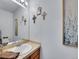 Cozy bathroom featuring a vanity with a sink, mirror, and neutral wall decor at 8838 S Dudley St, Littleton, CO 80128