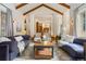 Open concept living room with hardwood floors and kitchen view at 590 Cumberland Rd, Larkspur, CO 80118