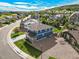 Aerial rear view of home highlighting landscaping and neighborhood at 5238 Gould Cir, Castle Rock, CO 80109