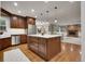 Open kitchen featuring a large island, stainless steel appliances, dark wood cabinets, and hardwood floors at 4220 S Yarrow Ct, Lakewood, CO 80235