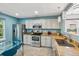 Kitchen with stainless steel appliances, granite countertops, and light neutral cabinets at 742 Mockingbird Ln, Brighton, CO 80601