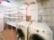 Functional laundry room with modern washer and dryer and built-in shelving at 2523 E Geddes Ave, Centennial, CO 80122