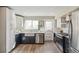 Modern kitchen with white and dark blue cabinets, stainless steel appliances, and a farmhouse sink at 4336 Decatur St, Denver, CO 80211